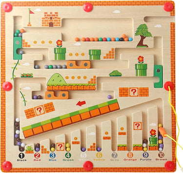 Montessori Magnetisch Doebord voor Kinderen met 55 Kleurrijke Magnetische Kralen, Veilig Houten Speelgoed voor 3+ Jaar 0
